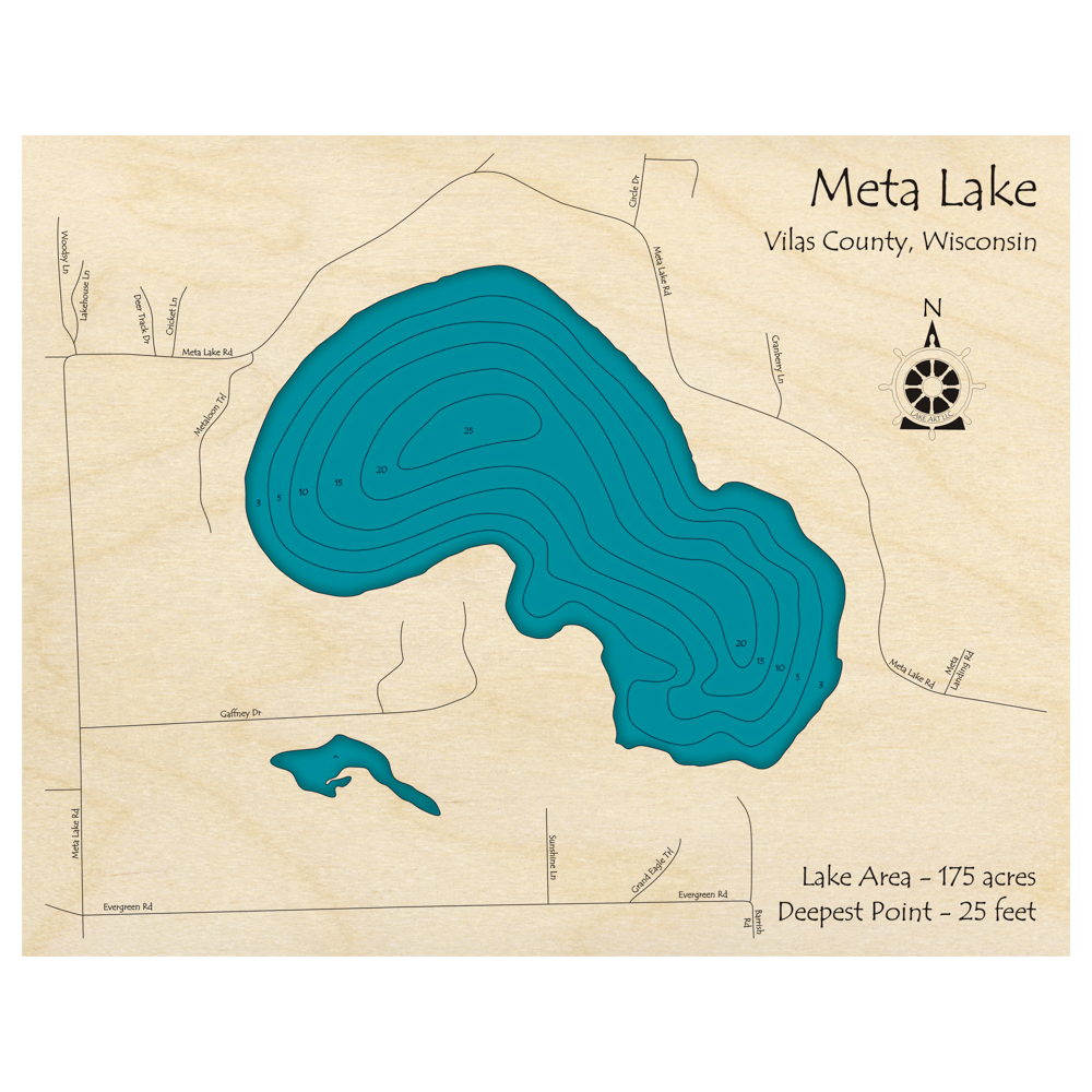 Meta Lake, Wisconsin 3D Custom Wood Map – Lake Art LLC