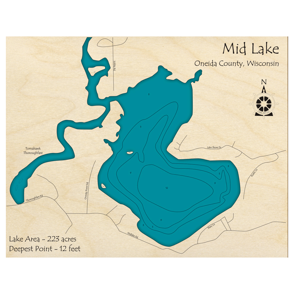 Mid Lake, Wisconsin 3D Custom Wood Map – Lake Art LLC