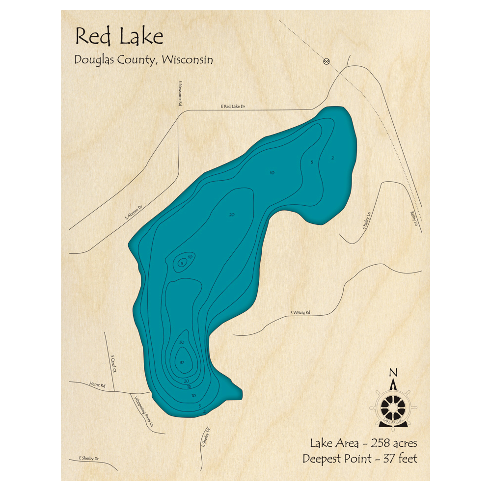 Red Lake, Wisconsin 3D Custom Wood Map – Lake Art LLC