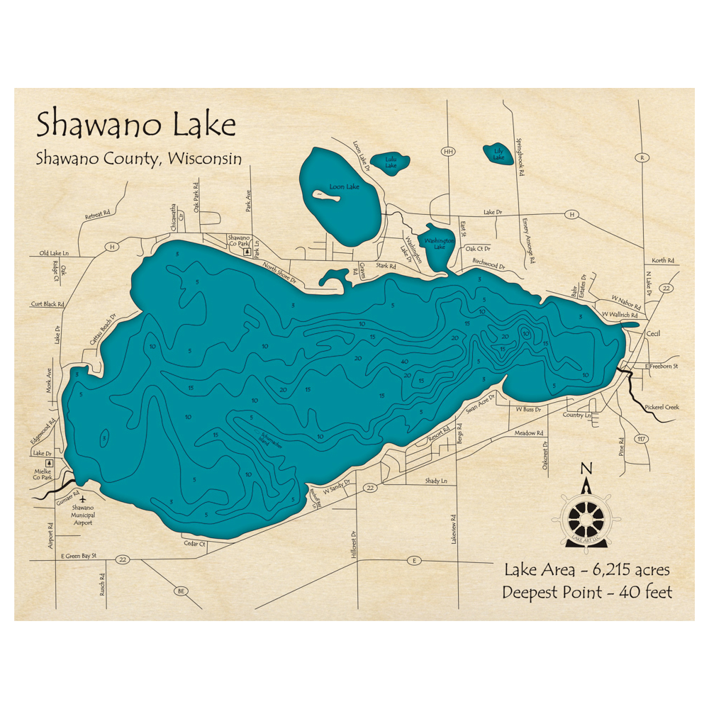 Shawano Map Shawano Lake, Wisconsin 3D Custom Wood Map – Lake Art LLC
