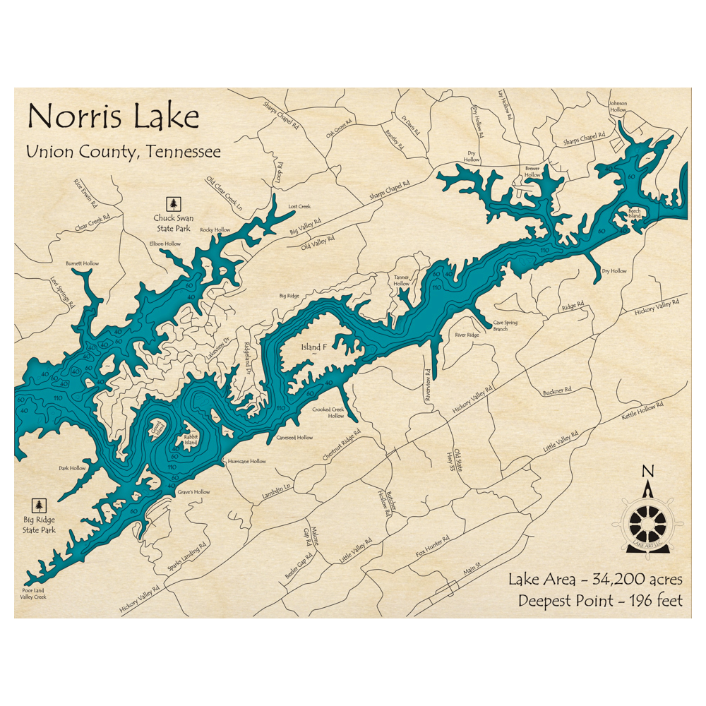 Norris Point Map Norris Lake, 3D Custom Wood Map – Lake Art LLC