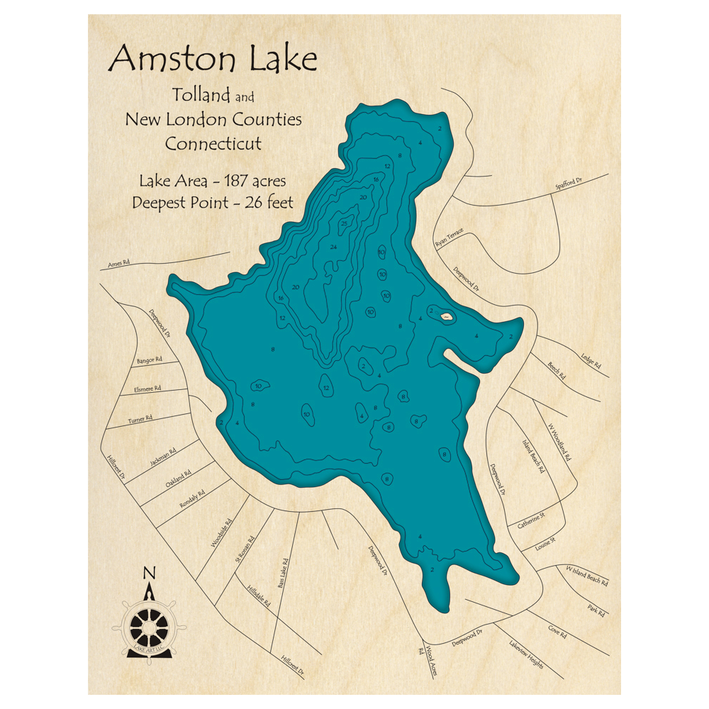Amston Lake, Connecticut 3D Custom Wood Map – Lake Art LLC