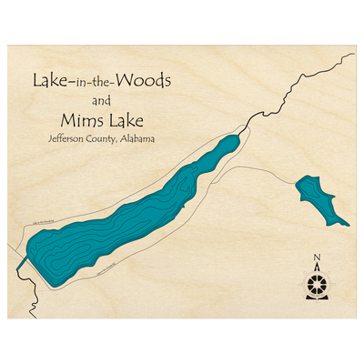 Bathymetric topo map of Lake in the Woods, AL with roads, towns and depths noted in blue water.