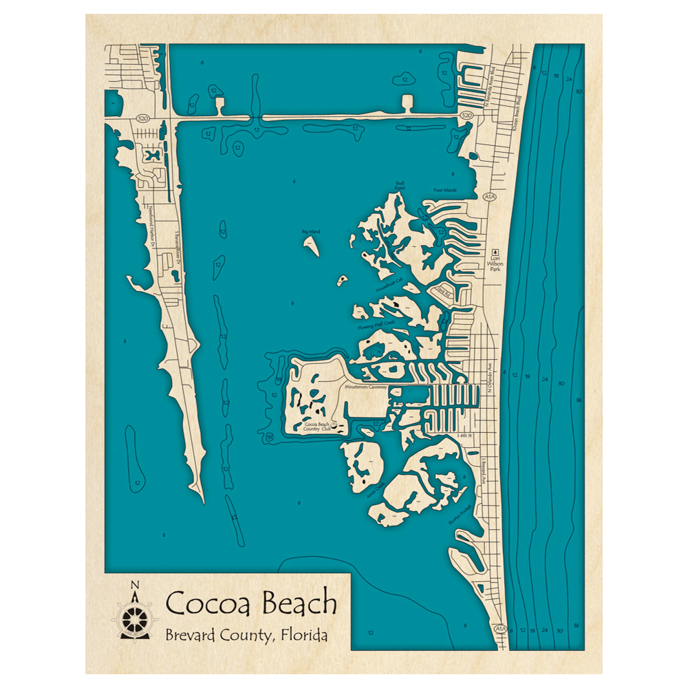 Cocoa Beach, Florida 3D Custom Wood Map – Lake Art LLC