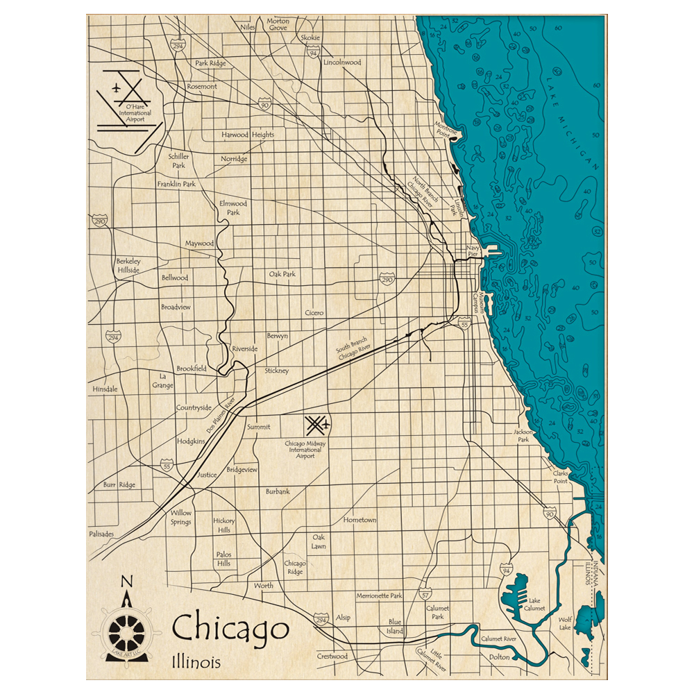 City of Chicago, Illinois 3D Custom Wood Map – Lake Art LLC