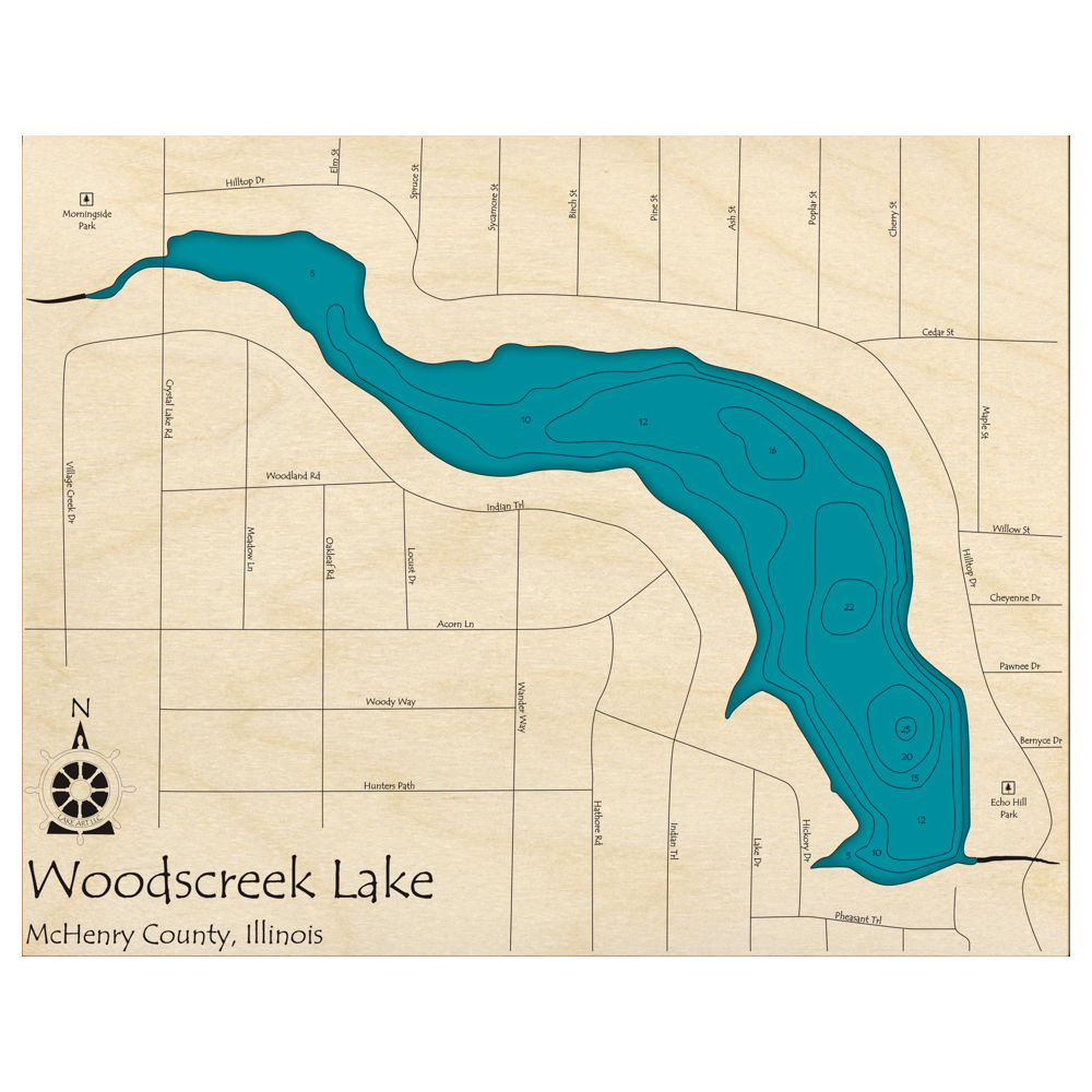 Woodcreek Shell Map Woodscreek Lake, Illinois 3D Custom Wood Map – Lake Art LLC