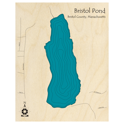 Bathymetric topo map of Devol Pond, MA with roads, towns and depths noted in blue water.