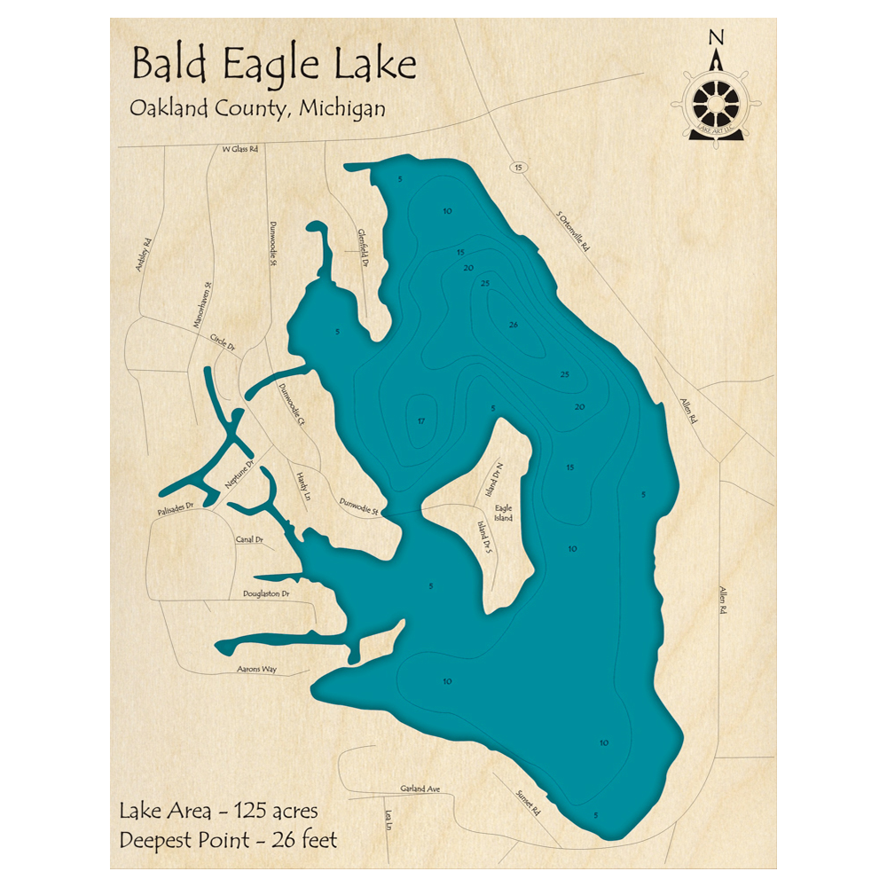 Bald Eagle Lake, Michigan 3D Custom Wood Map – Lake Art LLC