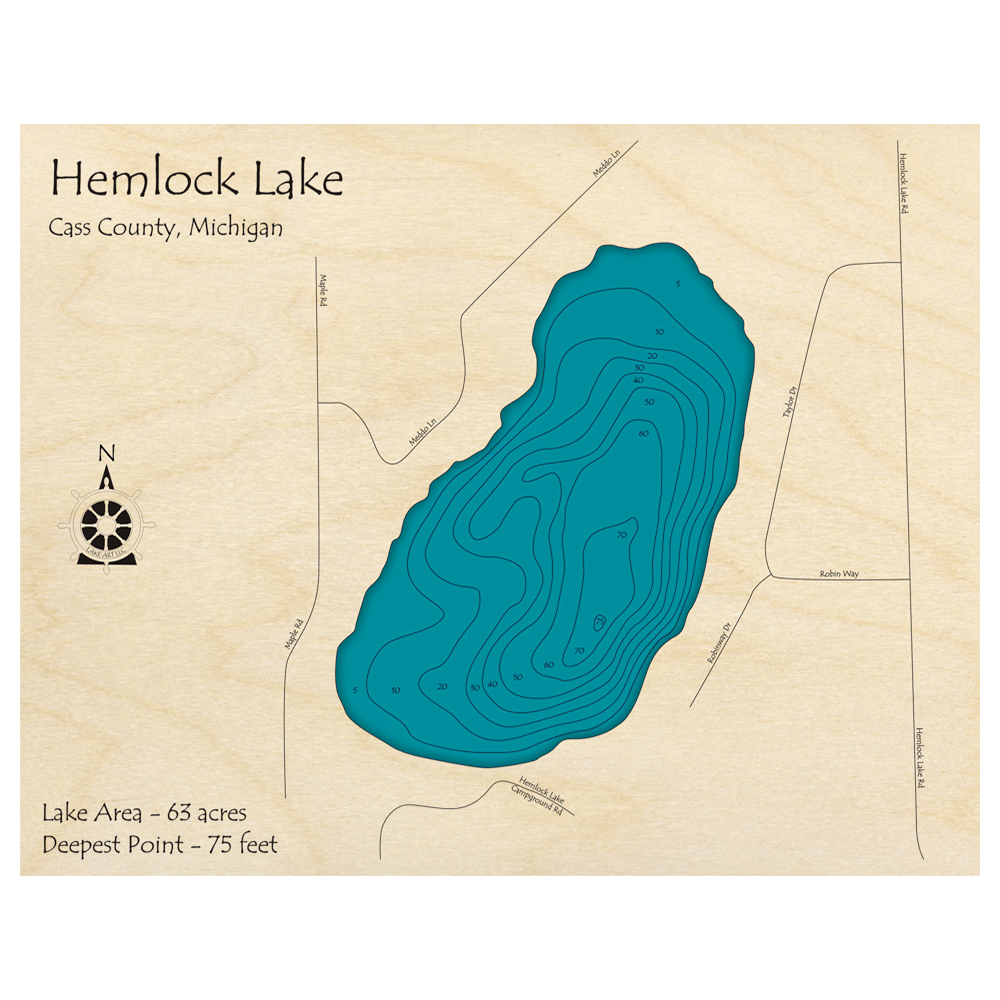 Hemlock Lake, Michigan 3D Custom Wood Map – Lake Art LLC