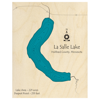Bathymetric topo map of La Salle Lake, MN with roads, towns and depths noted in blue water.