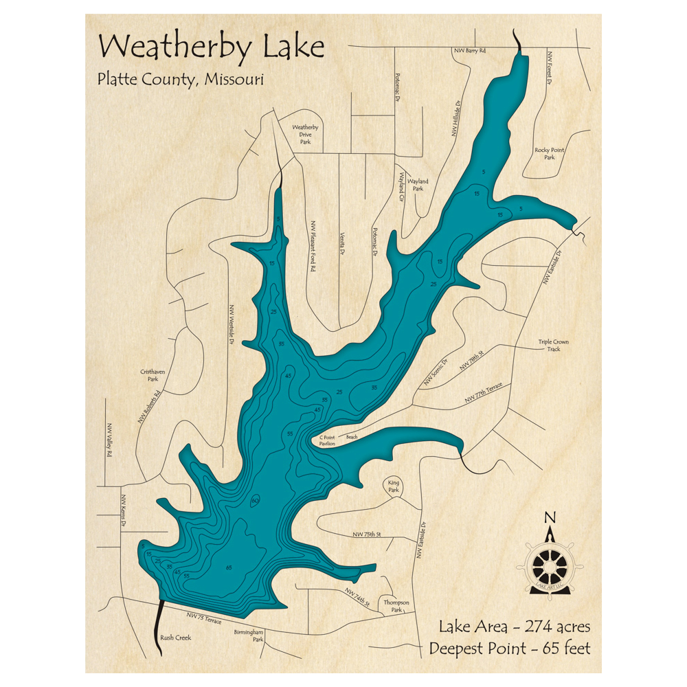 Weatherby Lake, Missouri 3D Custom Wood Map – Lake Art LLC