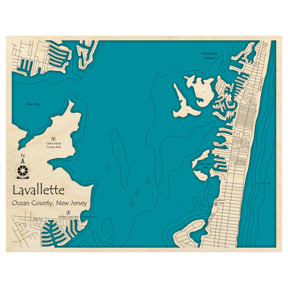 Lavallette, New Jersey 3D Custom Wood Map Lake Art LLC