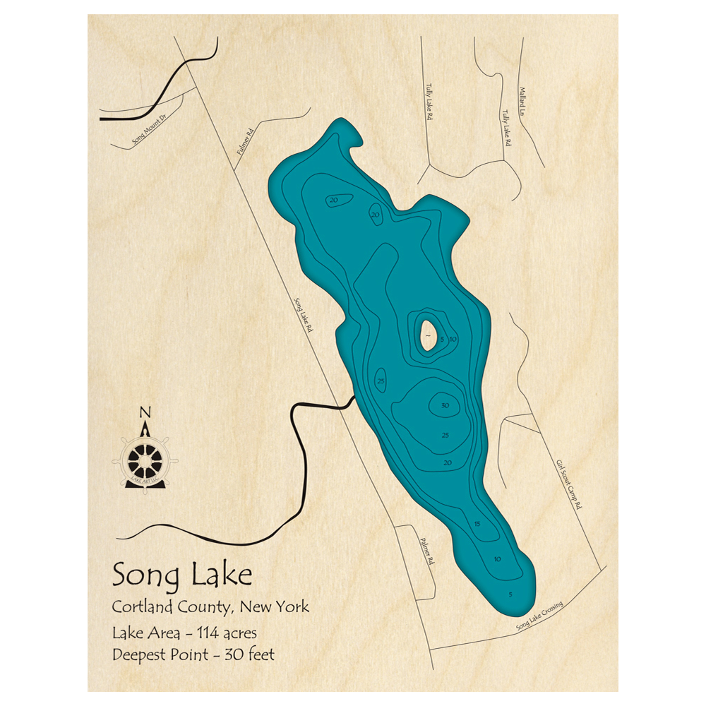Song Lake, New York 3D Custom Wood Map – Lake Art LLC