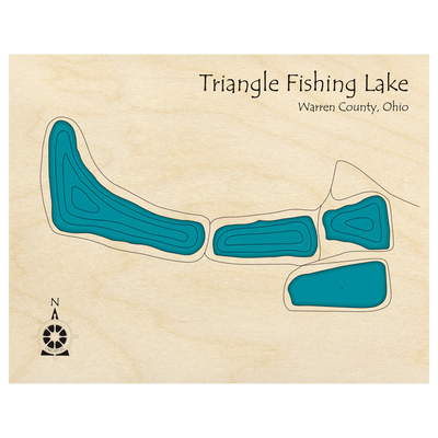 Bathymetric topo map of Triangle Fishing Lake, OH with roads, towns and depths noted in blue water.