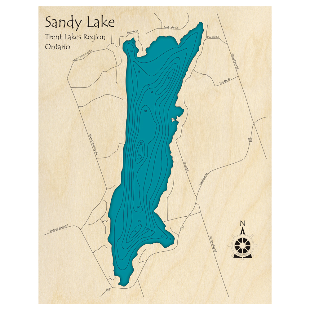 Sandy Lake, Ontario 3D Custom Wood Map – Lake Art LLC
