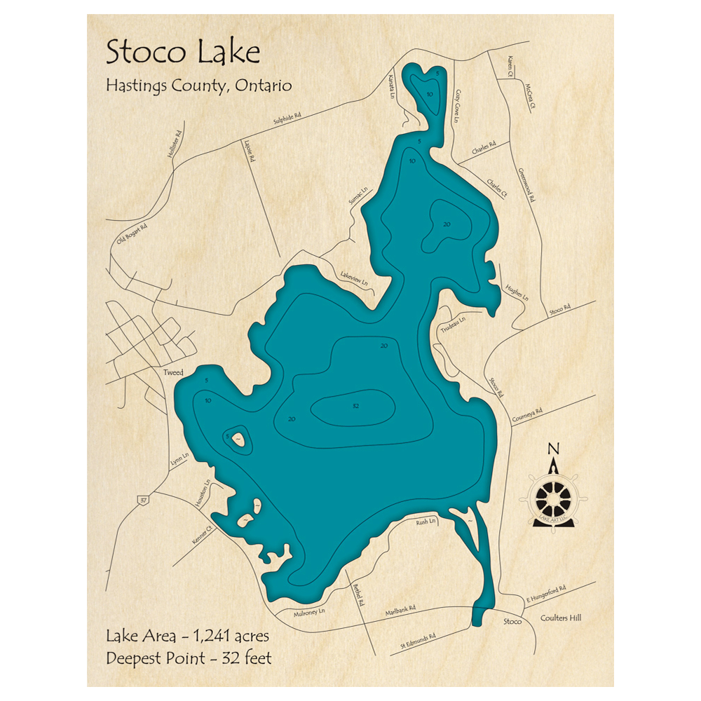 Stoco Lake, Ontario 3D Custom Wood Map – Lake Art LLC