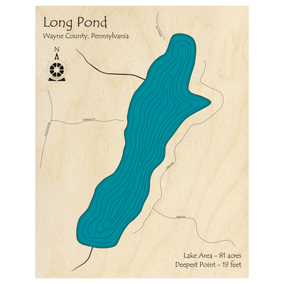 Bathymetric topo map of Alden Pond, PA with roads, towns and depths noted in blue water.