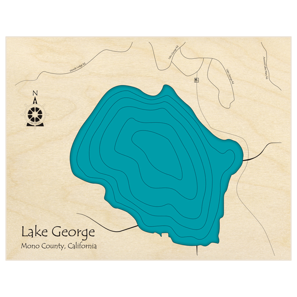 Bathymetric topo map of Lake George  with roads, towns and depths noted in blue water