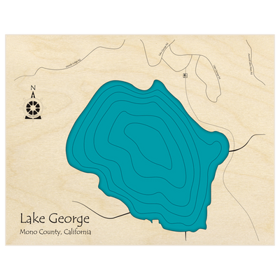 Bathymetric topo map of Lake George  with roads, towns and depths noted in blue water