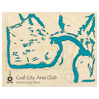 Bathymetric topo map of Coal City Area Club  with roads, towns and depths noted in blue water