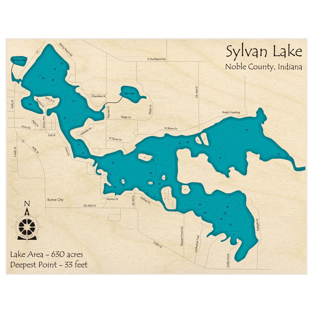 Sylvan Lake 3D Custom Wood Map Lake Art LLC