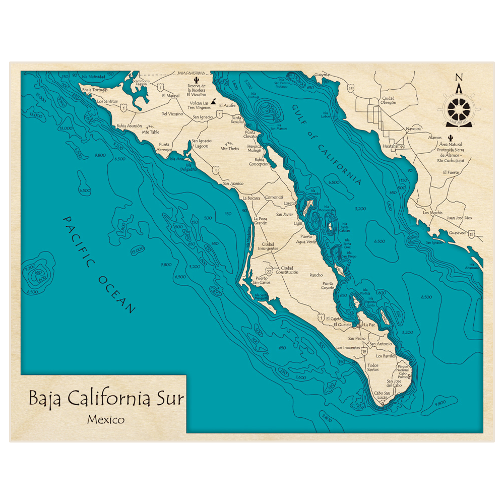 Baja California Sur 3D Custom Wood Map – Lake Art LLC