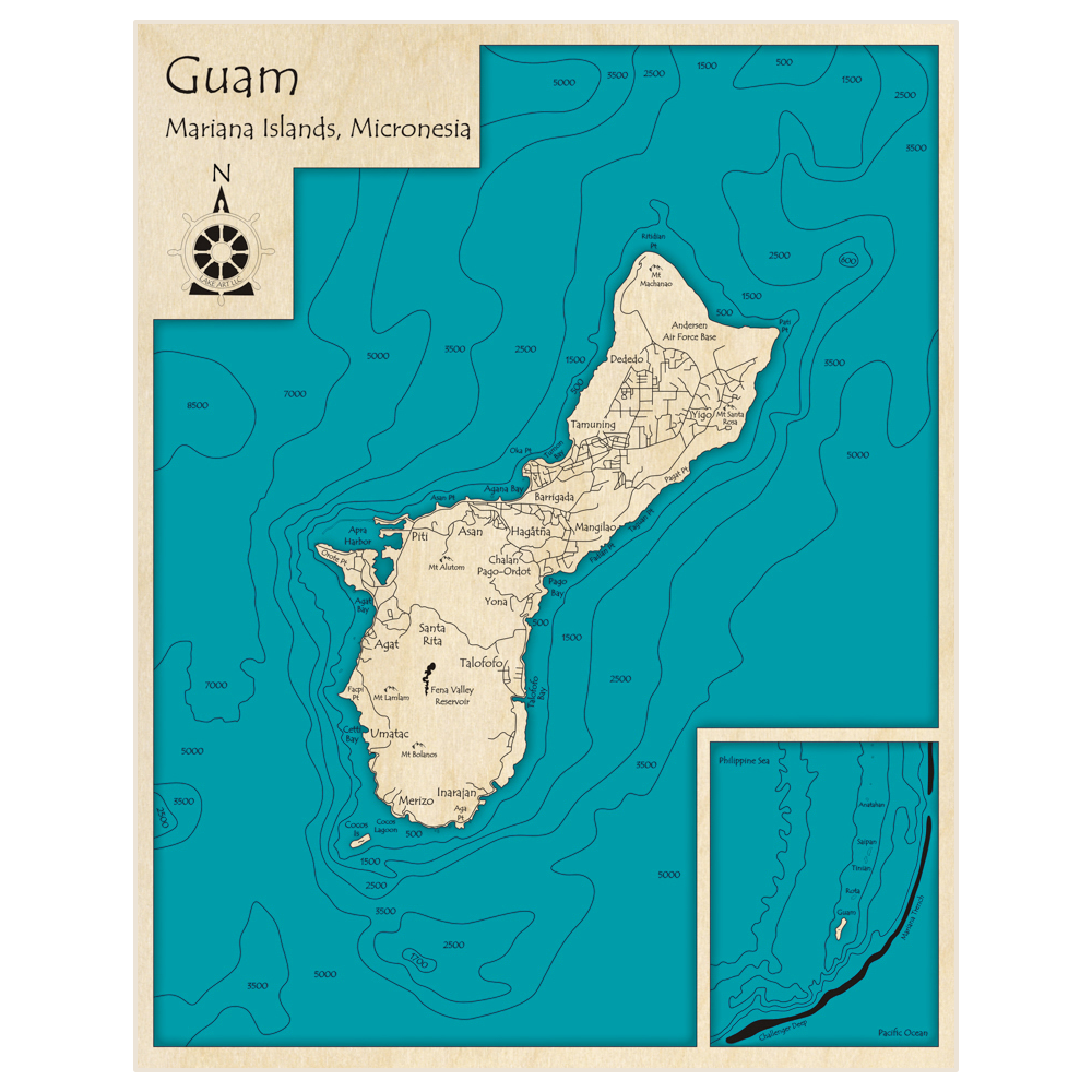 Simple Guam Map Guam 3D Custom Wood Map – Lake Art LLC