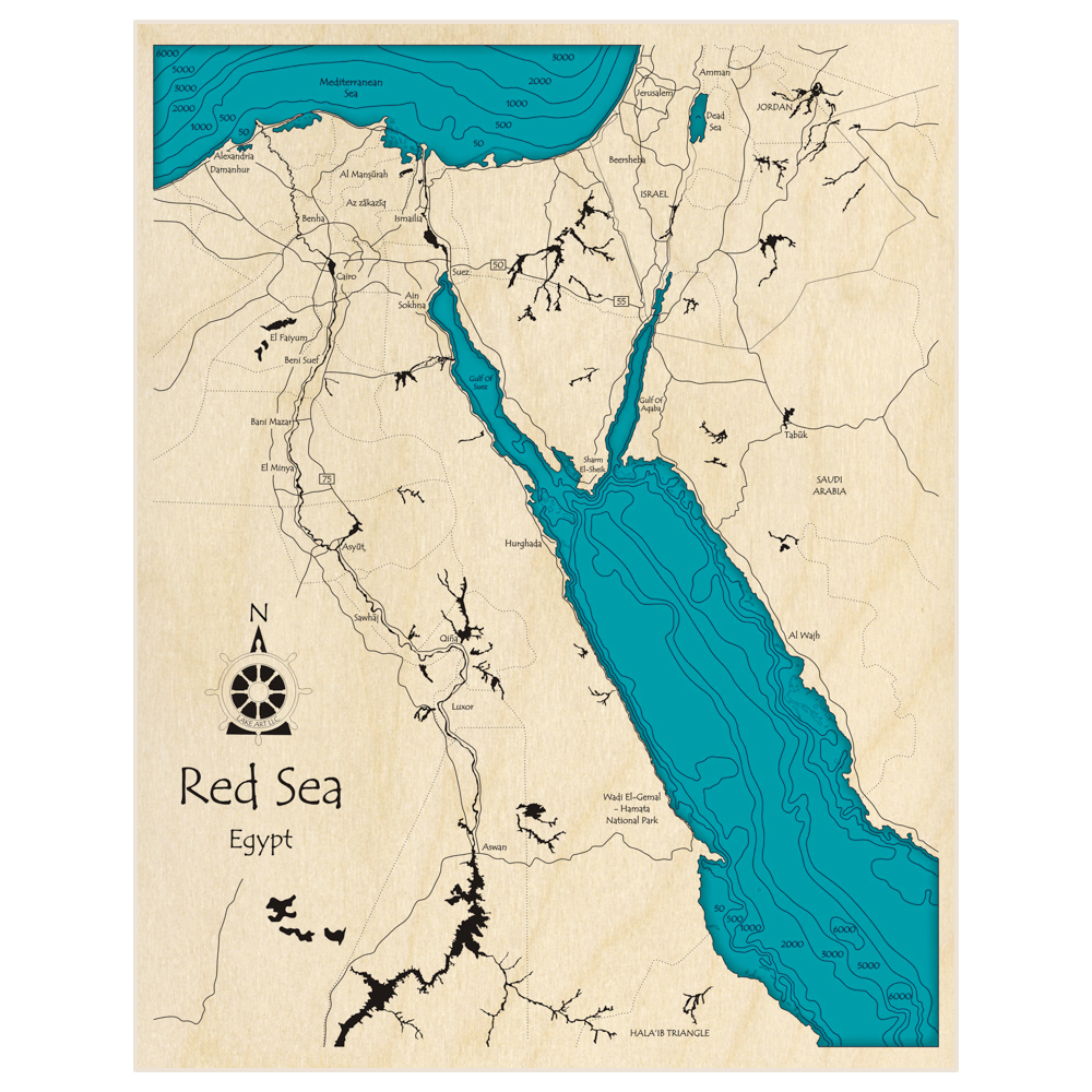 Red Rsea Map Red Sea 3D Custom Wood Map – Lake Art LLC