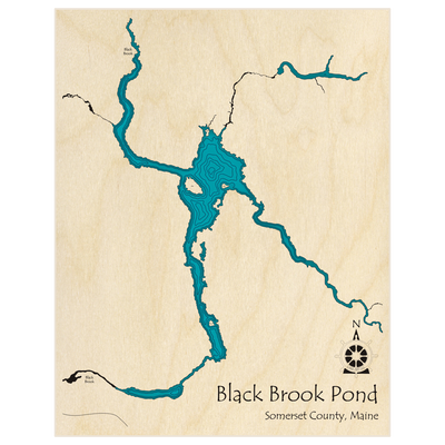 Bathymetric topo map of Black Brook Pond (NorthWEST)  with roads, towns and depths noted in blue water