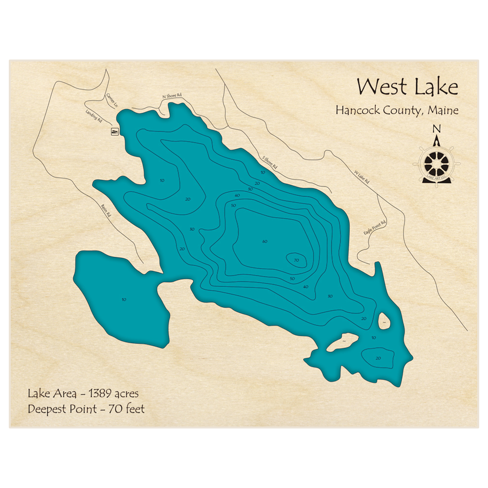 West Lake 3D Custom Wood Map Lake Art LLC