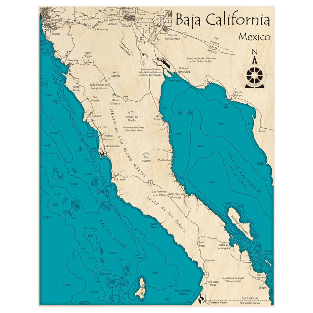 Baja California 3D Custom Wood Map – Lake Art LLC