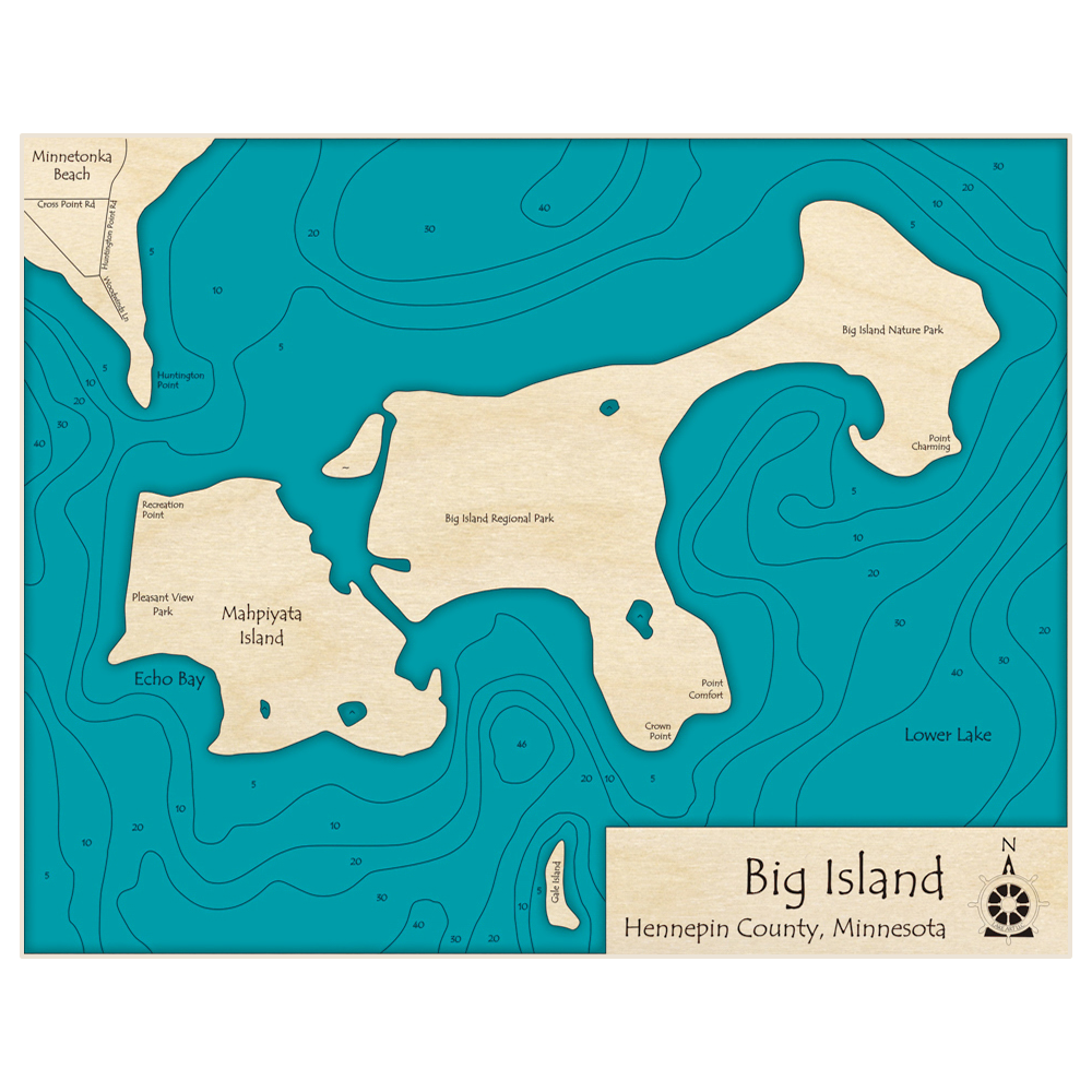 Bathymetric topo map of Big Island with roads, towns and depths noted in blue water