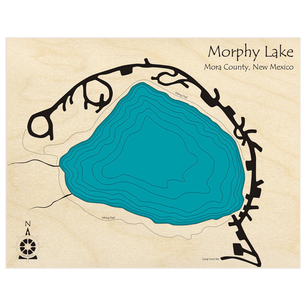 Bathymetric topo map of Morphy Lake  with roads, towns and depths noted in blue water