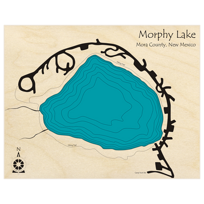 Bathymetric topo map of Morphy Lake  with roads, towns and depths noted in blue water