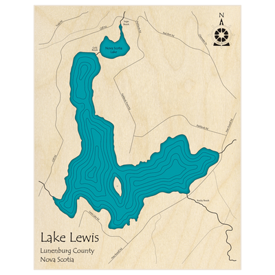 Bathymetric topo map of Lake Lewis  with roads, towns and depths noted in blue water