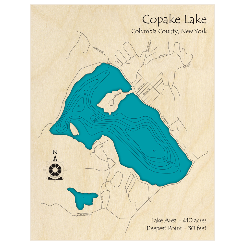 Copake Lake 3D Custom Wood Map Lake Art LLC