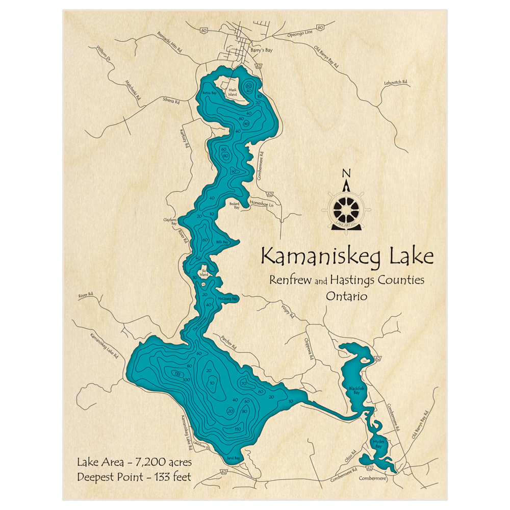 Kamaniskeg Lake 3D Custom Wood Map – Lake Art LLC