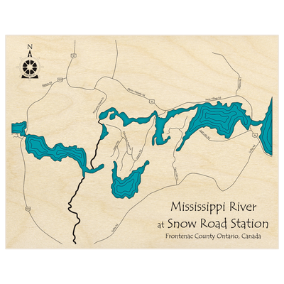 Bathymetric topo map of Mississippi River at Snow Road Station  with roads, towns and depths noted in blue water