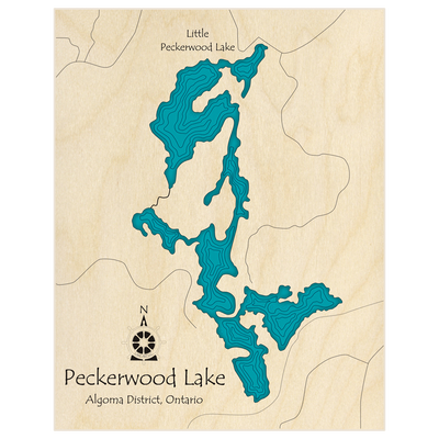 Bathymetric topo map of Peckerwood Lake and Little Peckerwood Lake  with roads, towns and depths noted in blue water