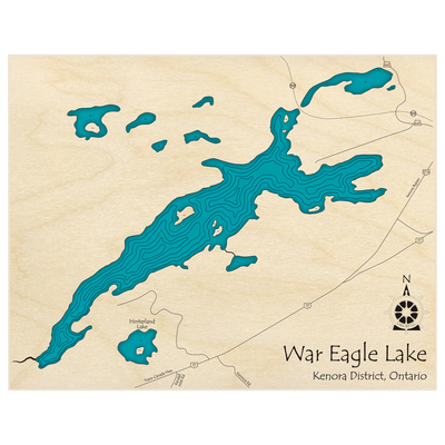 Bathymetric topo map of War Eagle Lake  with roads, towns and depths noted in blue water