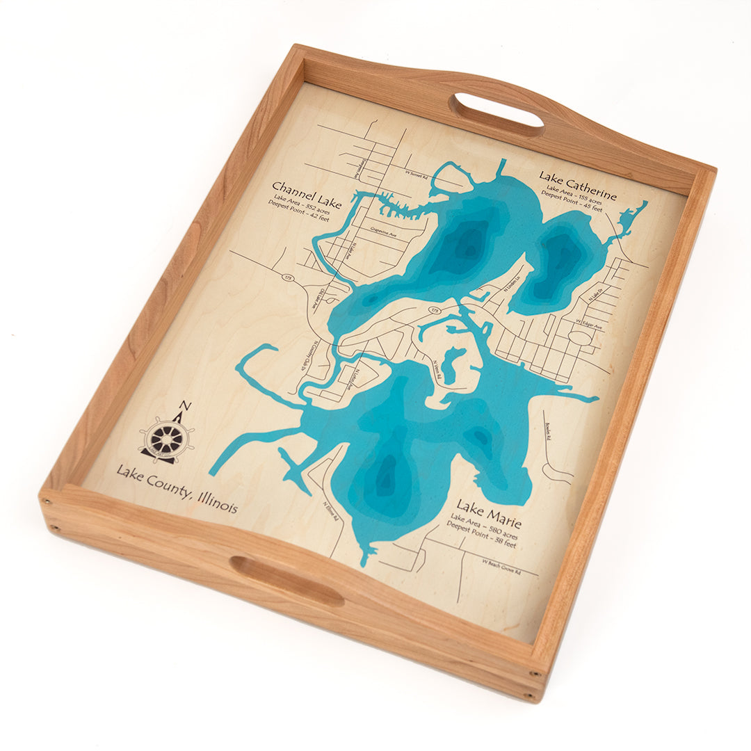 Mapide Tray Personalized Lake Map Serving Tray | Vibrant Depth Gradient – Lake Art LLC