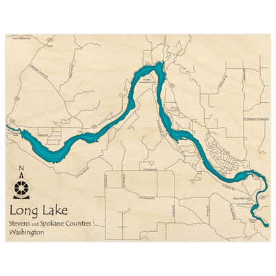 Bathymetric topo map of Long Lake  with roads, towns and depths noted in blue water