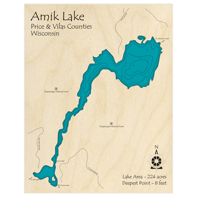 Bathymetric topo map of Amik Lake with roads, towns and depths noted in blue water