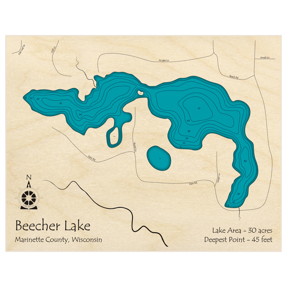 Beecher Lake 3D Custom Wood Map – Lake Art LLC