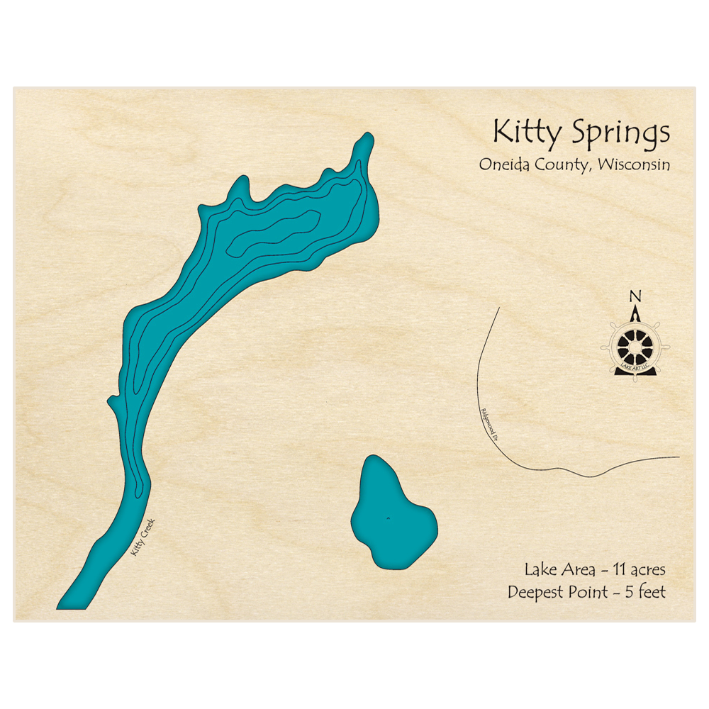 Bathymetric topo map of Kitty Springs  with roads, towns and depths noted in blue water