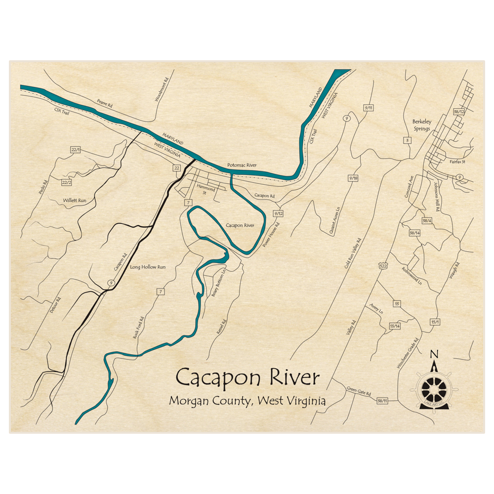 Cacapon River at Berkeley 3D Custom Wood Map Lake Art LLC